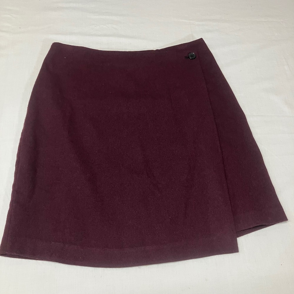Banana Republic Burgundy Wrap Mini Skirt Maroon SZ 0 A-Line Zip Asymmetrical EUC